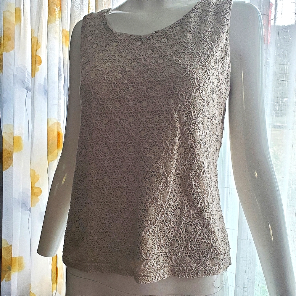 TanJay Petites Tan Lined Lace Tank